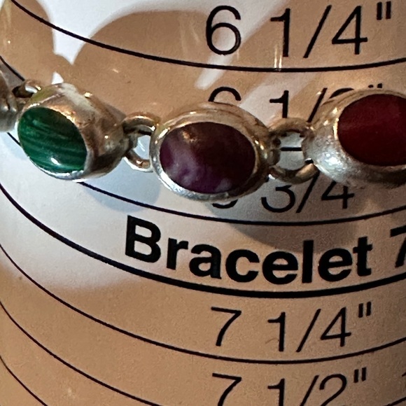 Vtg 23g Sterling Bracelet 6.5 Multi Gemstone Cabochon Onyx Lapis Coral 4127 B - Picture 4 of 12